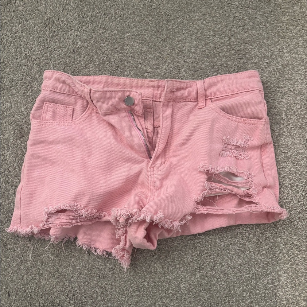 SHEIN Pink Ripped Jean Shorts